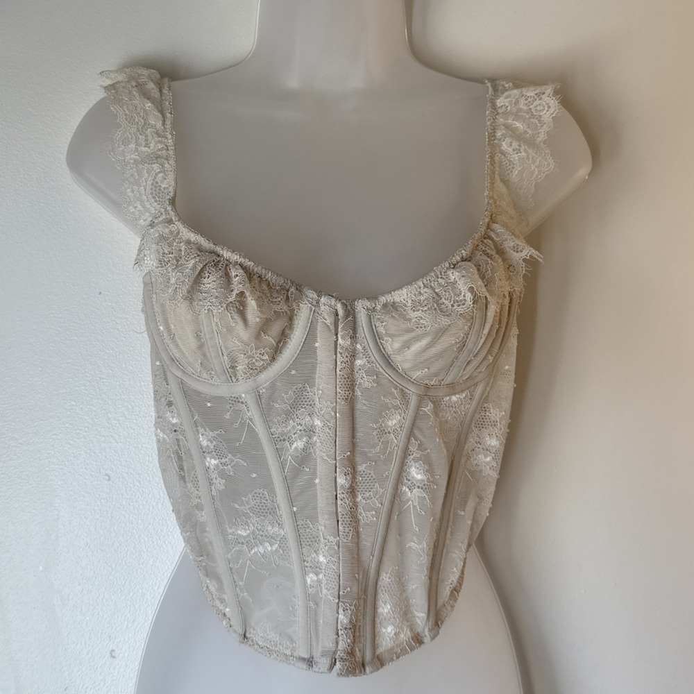Out From Under Modern Love Butterfly Corset Ivory Lace Womens Size M Sexy‎ Fairy